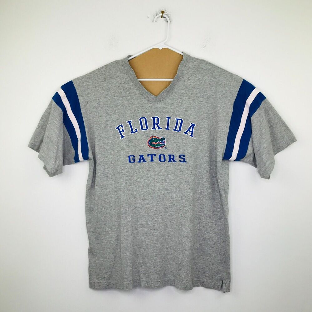 Lee Sport Mens XL T-Shirt Gray Florida Gators Embroidered Collegiate V-Neck BQ17